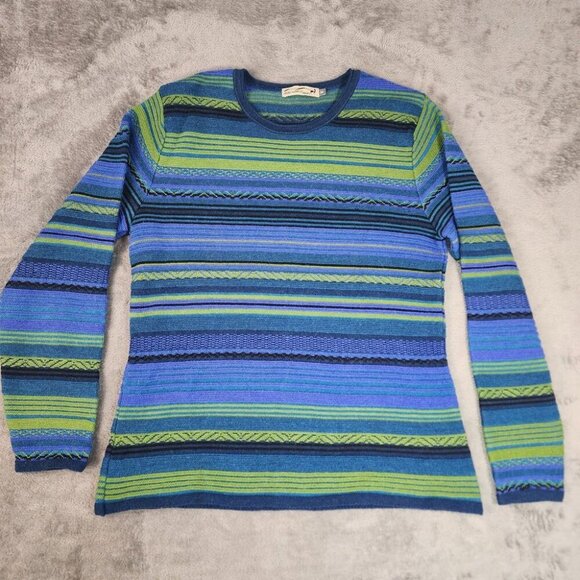 Rare Vintage 90s Suri Baby Alpaca Sweater XL Bright Green Blue Stripe Peru Retro - Picture 2 of 8